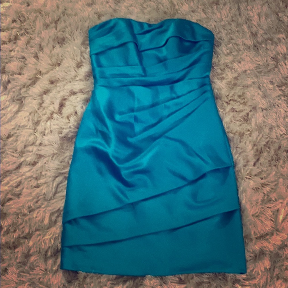 David’s Bridal Satin Malibu Blue Dress